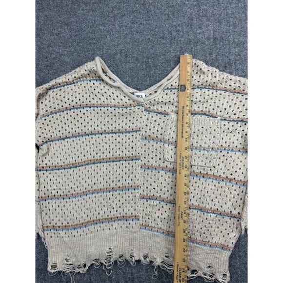BKE Deconstructed Sweater Women's Large Beige Open Knit Fringe Western Pullover - Picture 4 of 7